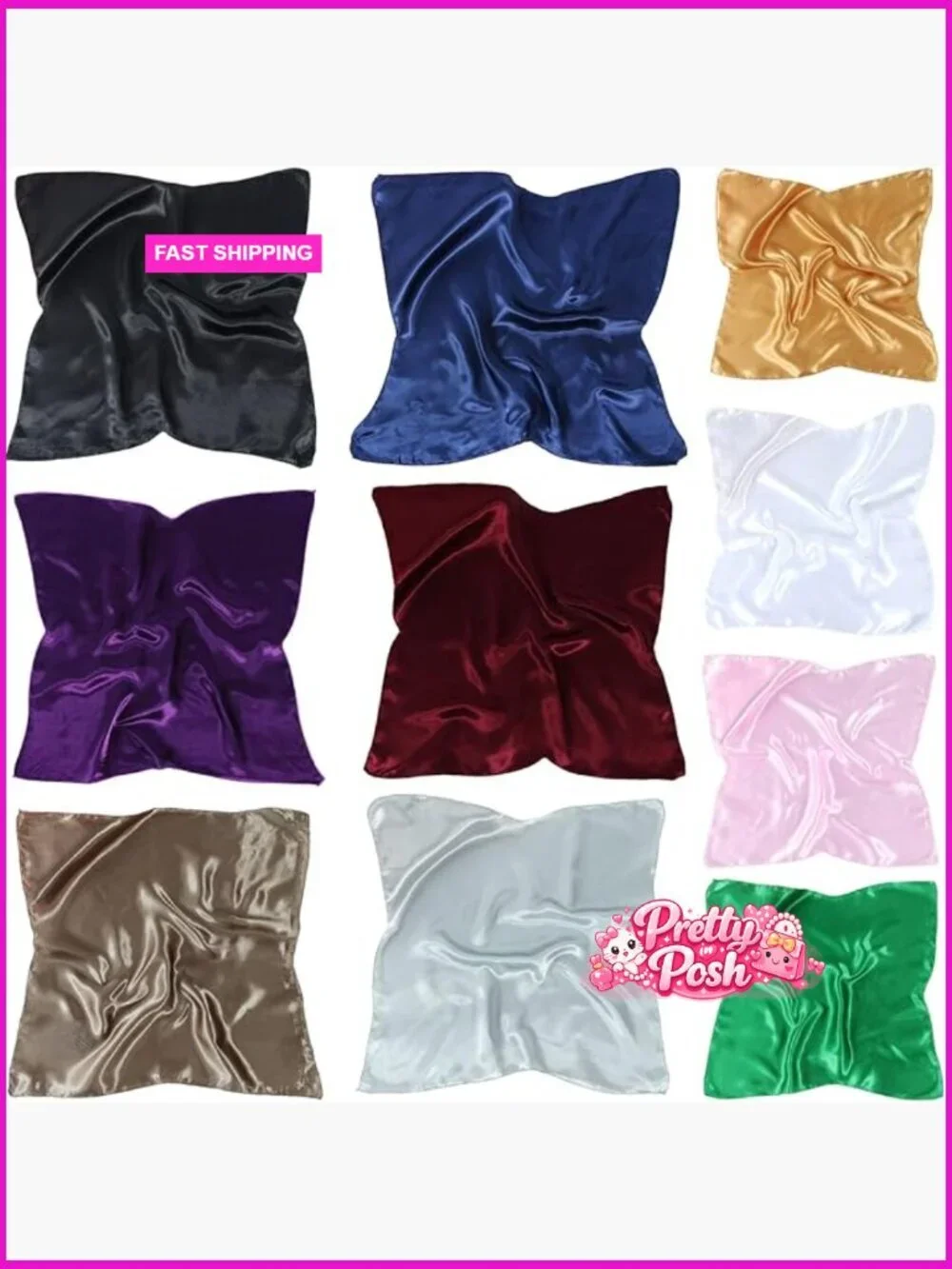 Satin Silk Polyester Square Scarf Set 10 Pieces Fashion Accessory